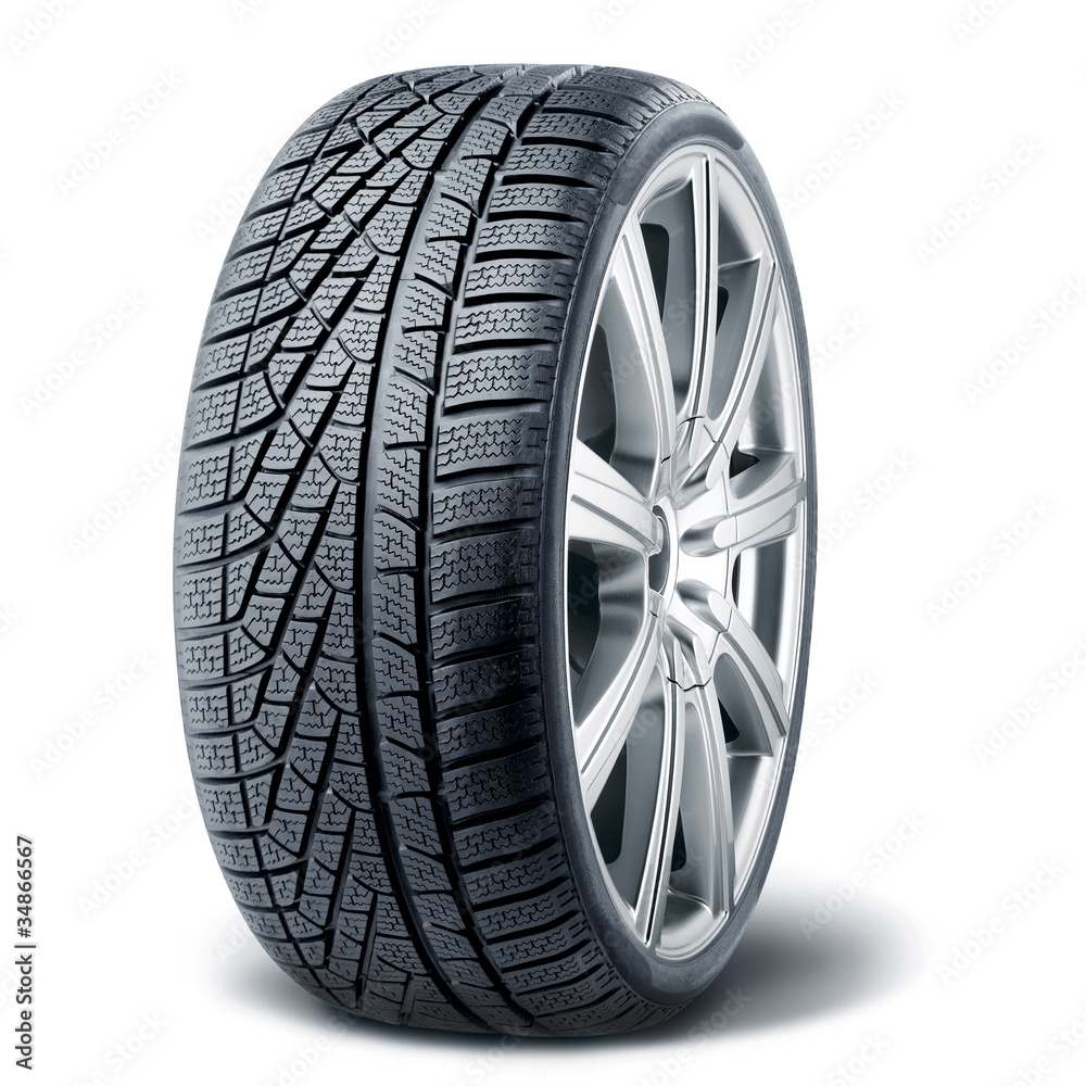 Obraz premium Winter tire with alurim on white background