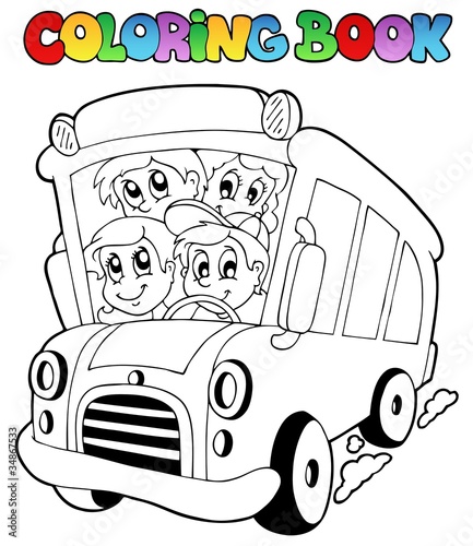 Coloring book with bus and children
