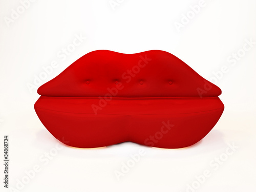 Red Lips sofa on white background