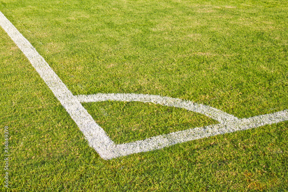 Naklejka premium Corner on football pitch with natural grass