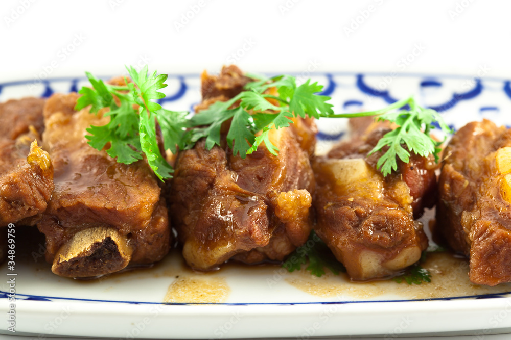 Pork ribs with sweet sauce  on white background