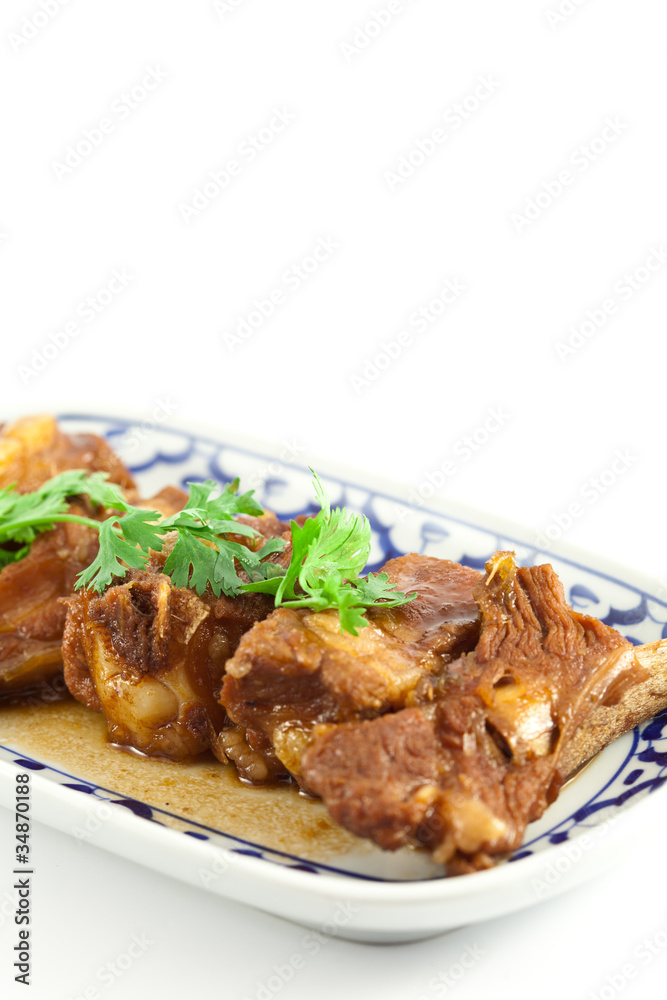Pork ribs with sweet sauce  on white background
