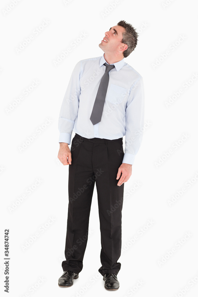 Man looking at a copy space Man looking at a copy space