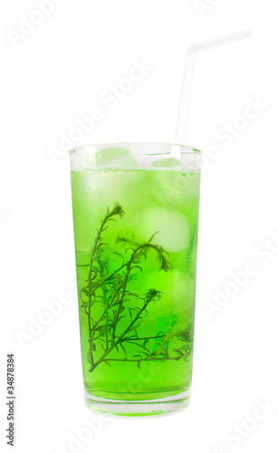 Green cocktail with herb isolated on white