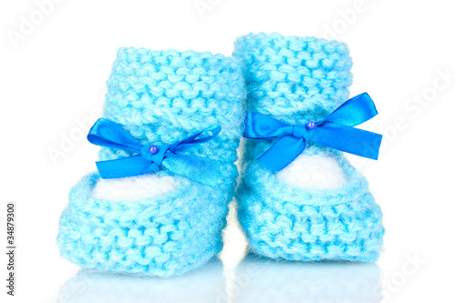 pink baby booties blue isolated on white