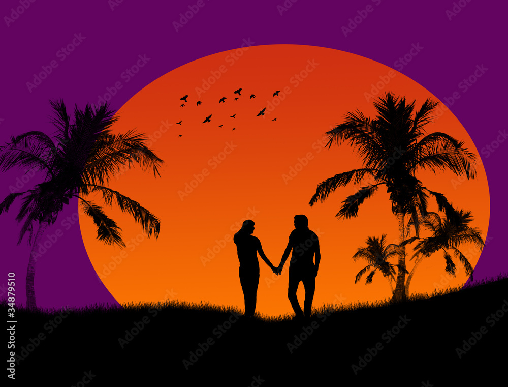 Couple at tropical sunset