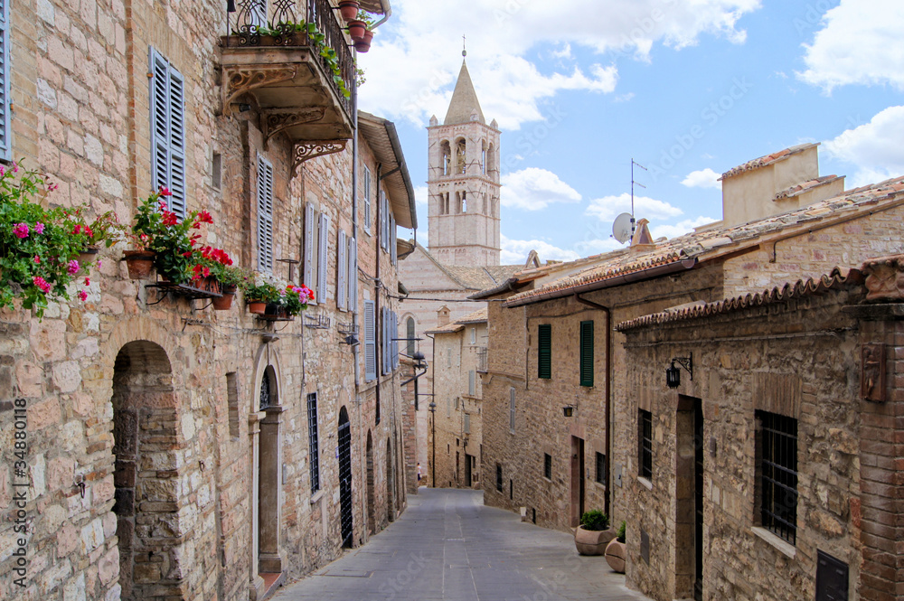 Narrow medieval street in the hill town of Assisi
