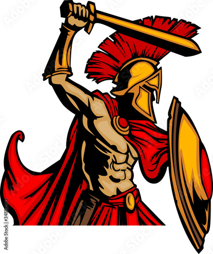 Trojan Mascot Body with Sword and Shield