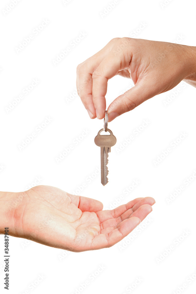 Hands of two people, giving and taking modern key Hands of two people, giving and taking modern key