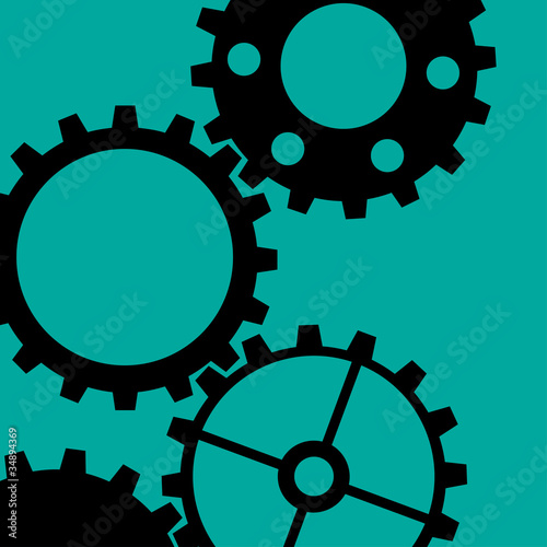 Four different sketchy black gear wheels on a green background
