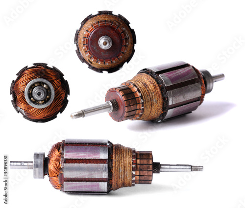Rotor of electric motor, four view. Isolated on white
