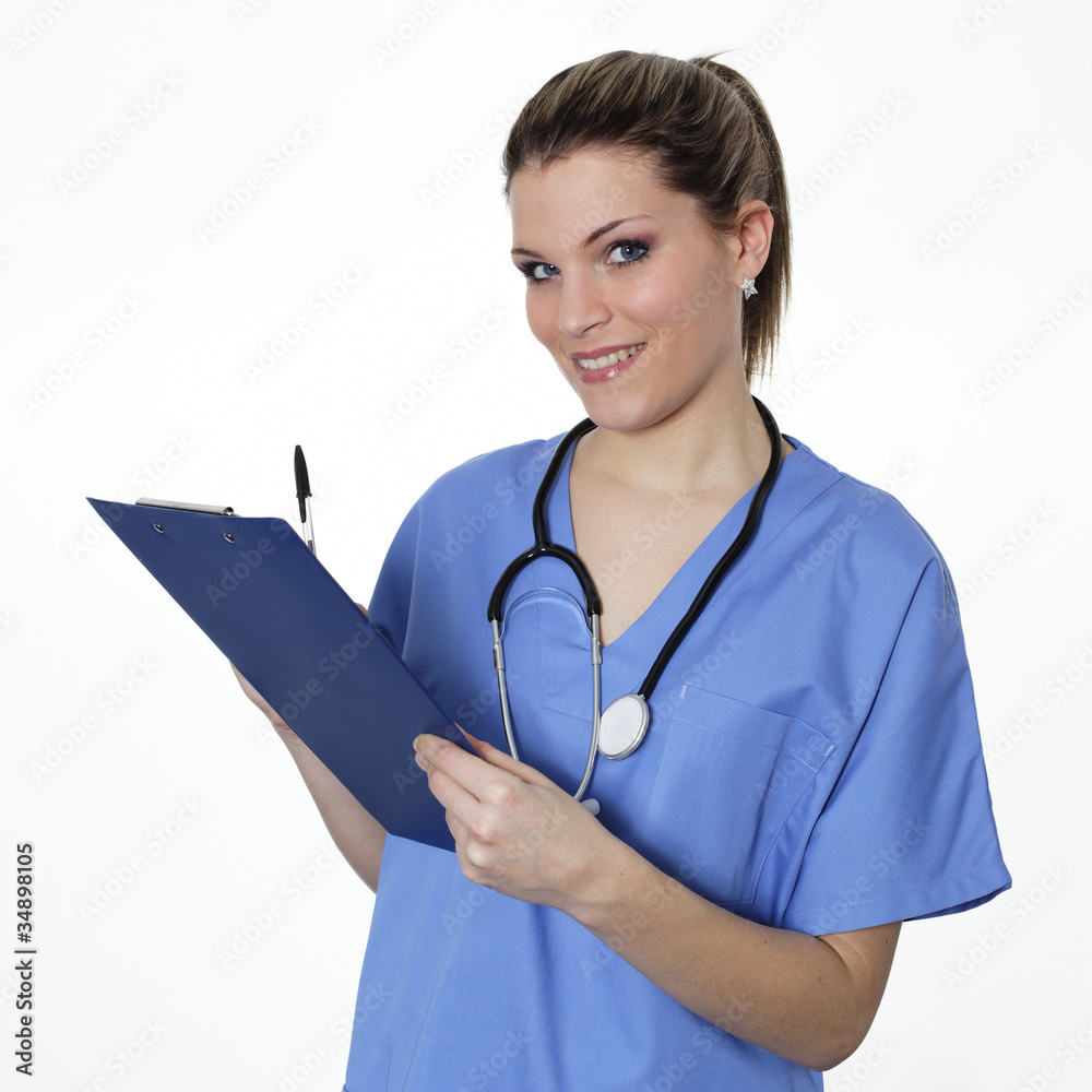 woman doctor with pen and stethoscope in studio woman doctor with pen and stethoscope in studio