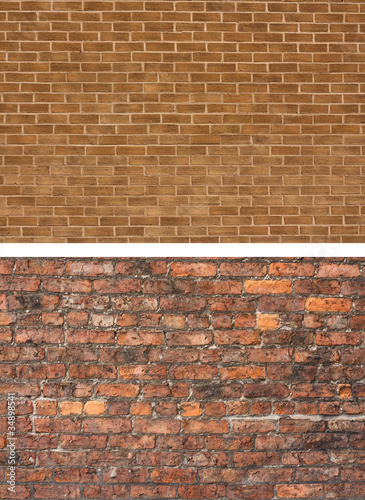 Aged Red and New Brown Brick Wall