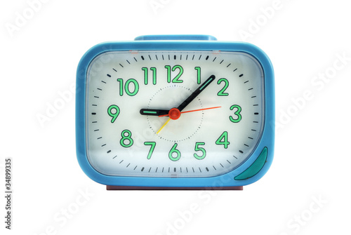 Obraz na płótnie Little blue alarm clock isolated on white. w salonie