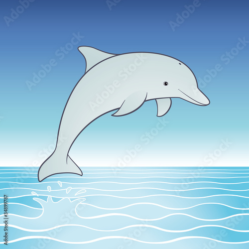 Vector cute jumping dolphin cartoon character