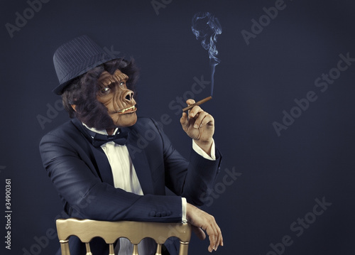 Gorilla gangster with tuxedo smoking cigar