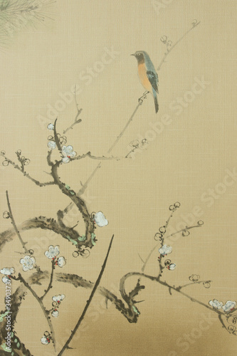 襖絵 花と小鳥