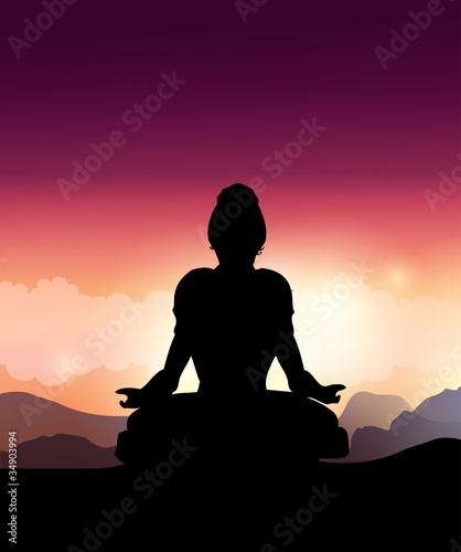 Woman Silhouette Doing Yoga Meditation.Vector Illustration
