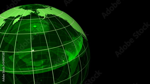 3D Looping Crystal Globe, Greenwith Grid. Alpha Channel photo