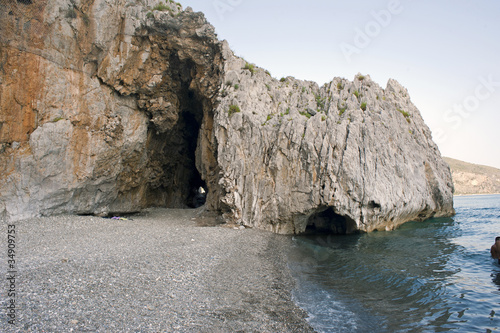 A characteristic cavernous rock, Marina di Camerota, Italy