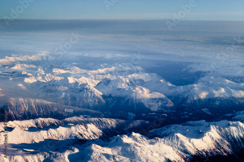 Aerial view of snowcapped peaks in BC  Canada
