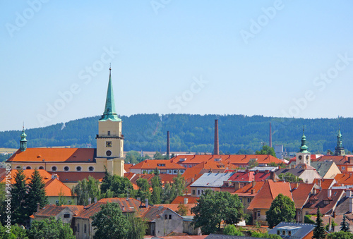 City roofs and church in historical center Rokycany, EU.