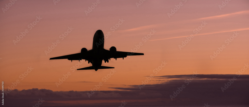 Fototapeta premium Airplane on sunset sky