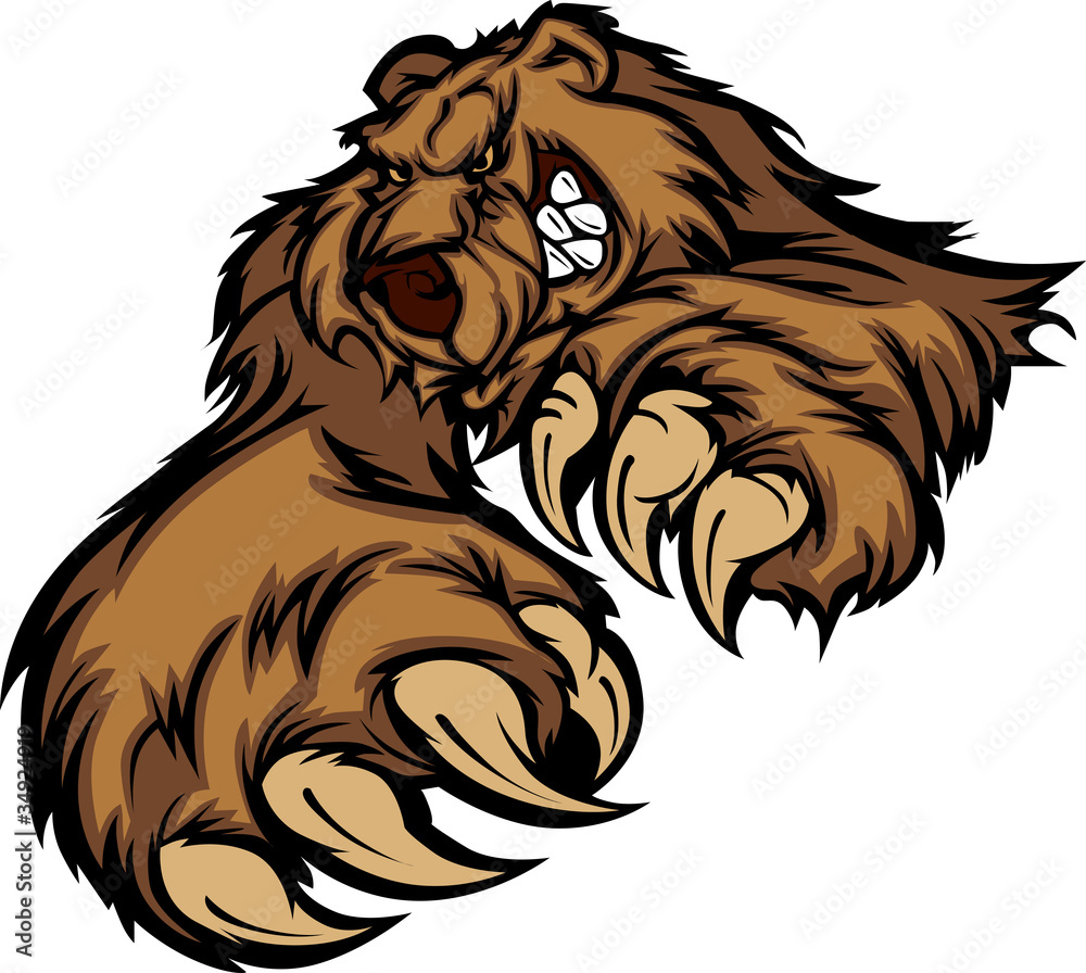 Fototapeta premium Grizzly Bear Mascot Body with Paws and Claws