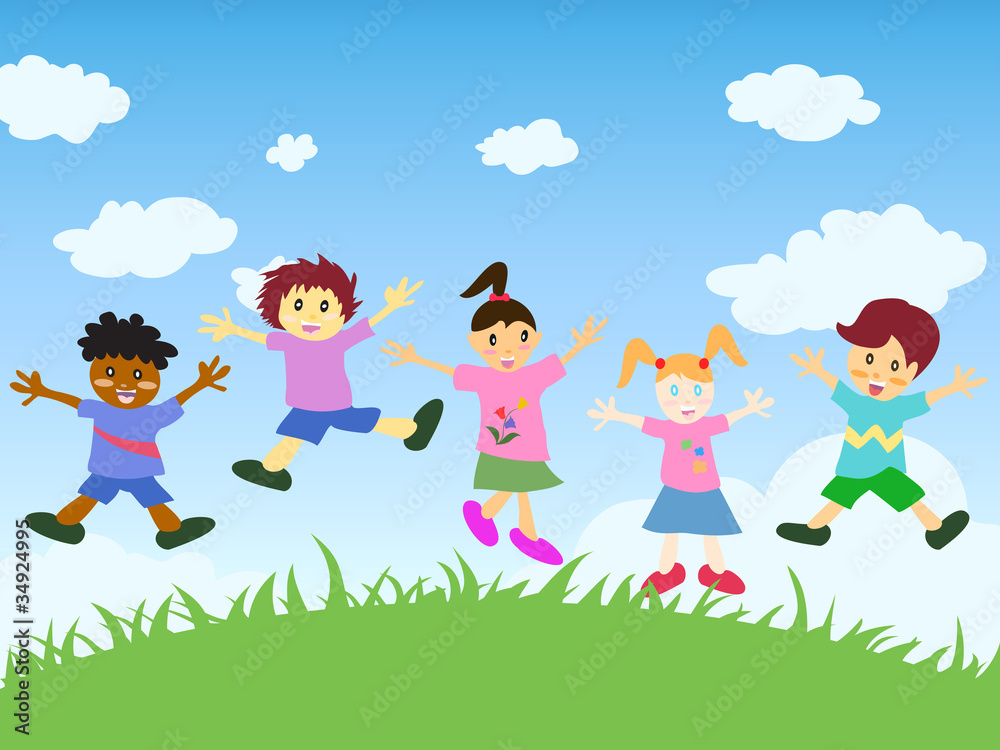happy kids jumping