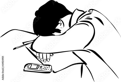 a design student sleeps sitting on synopsis