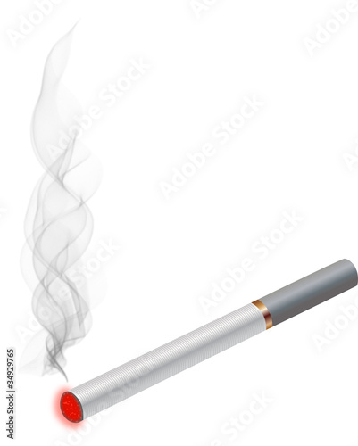 vector image of  burning electronic cigarette with a smoke and a filter isolated on the white background.