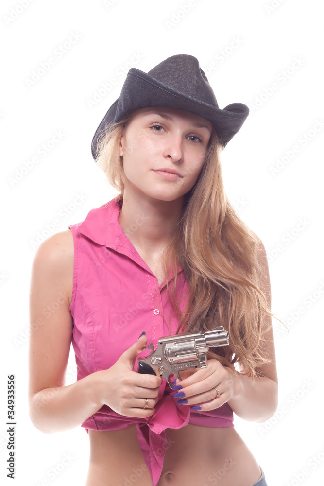 portrait of a beautiful girl with a gun portrait of a beautiful girl with a gun