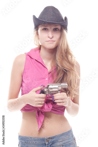portrait of a beautiful girl with a gun © victosha