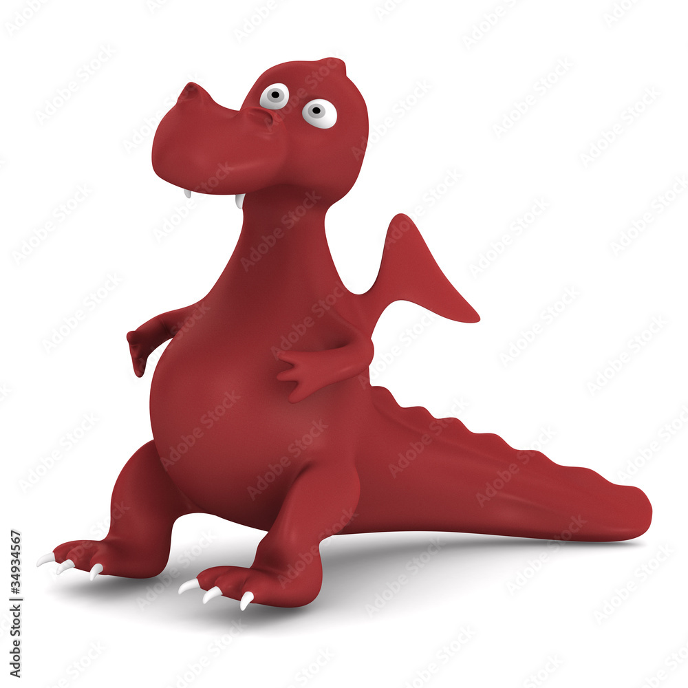 Fototapeta premium Red dragon on white. Isolated 3D image