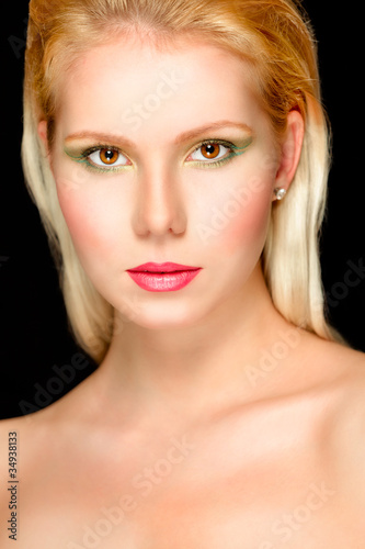 Portrait of beautiful blond hair girl. Retouched
