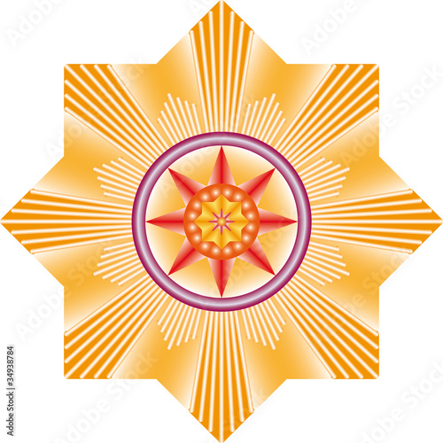 Award, shining star with golden beams on a white background