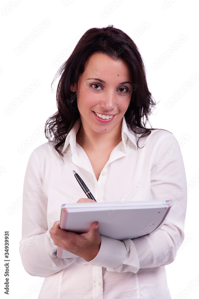 beautiful and happy businesswoman taking notes beautiful and happy businesswoman taking notes