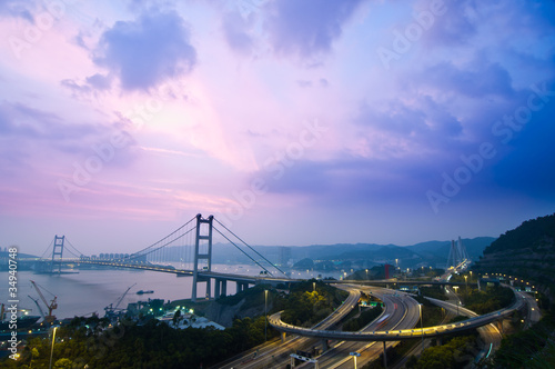 hanging bridge in dusk