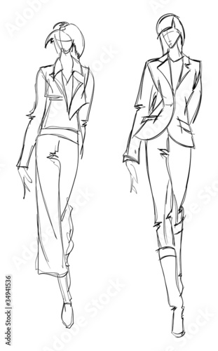 SKETCH. fashion girl. Hand-drawn fashion model. Vector illustrat
