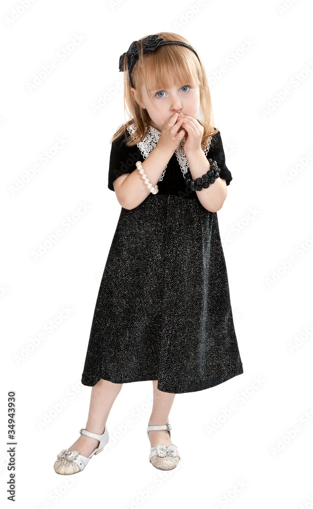 little girl in a dress on a white background little girl in a dress on a white background