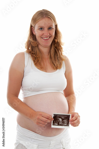 Pregnant mother holding echo