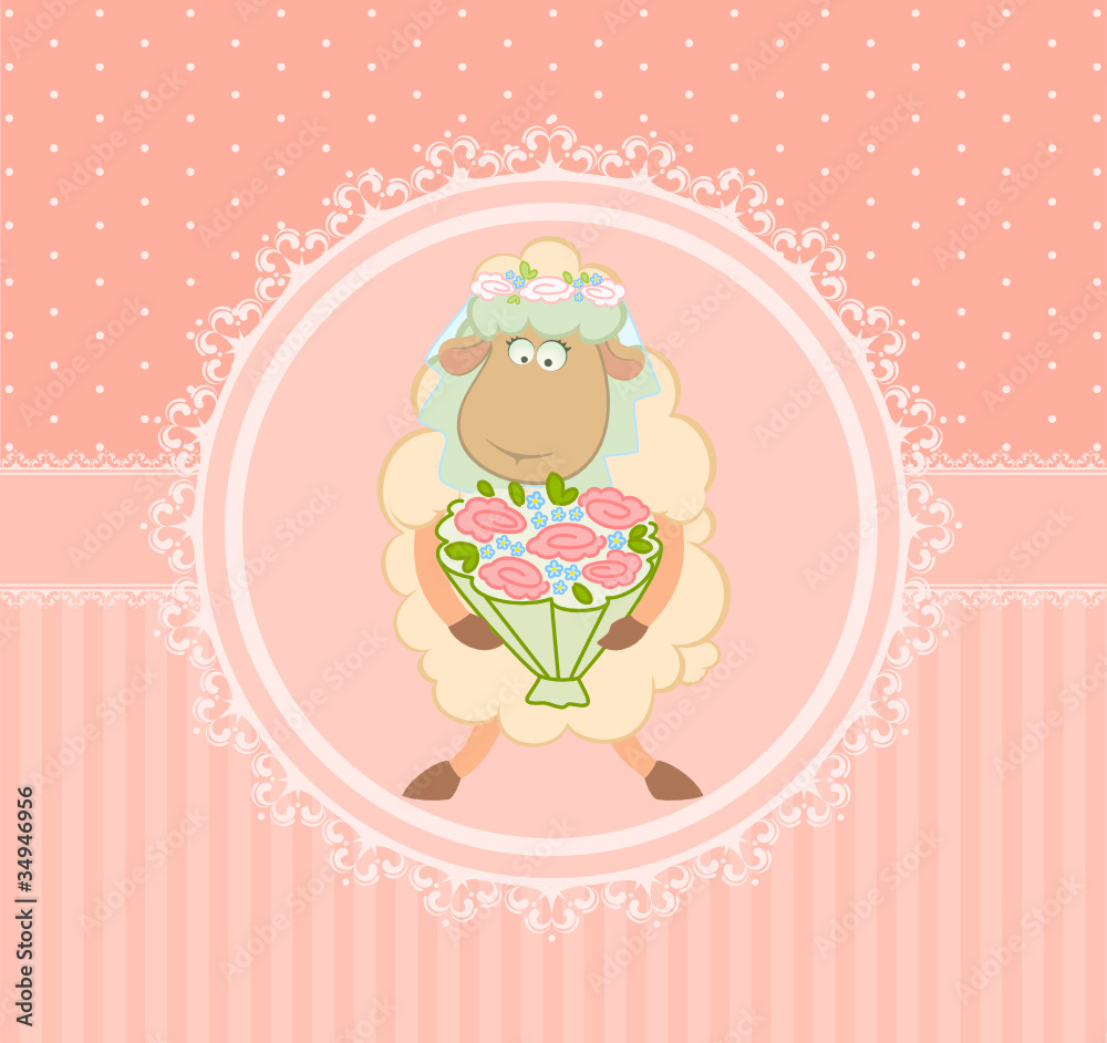 Cartoon sheep bride on background Cartoon sheep bride on background