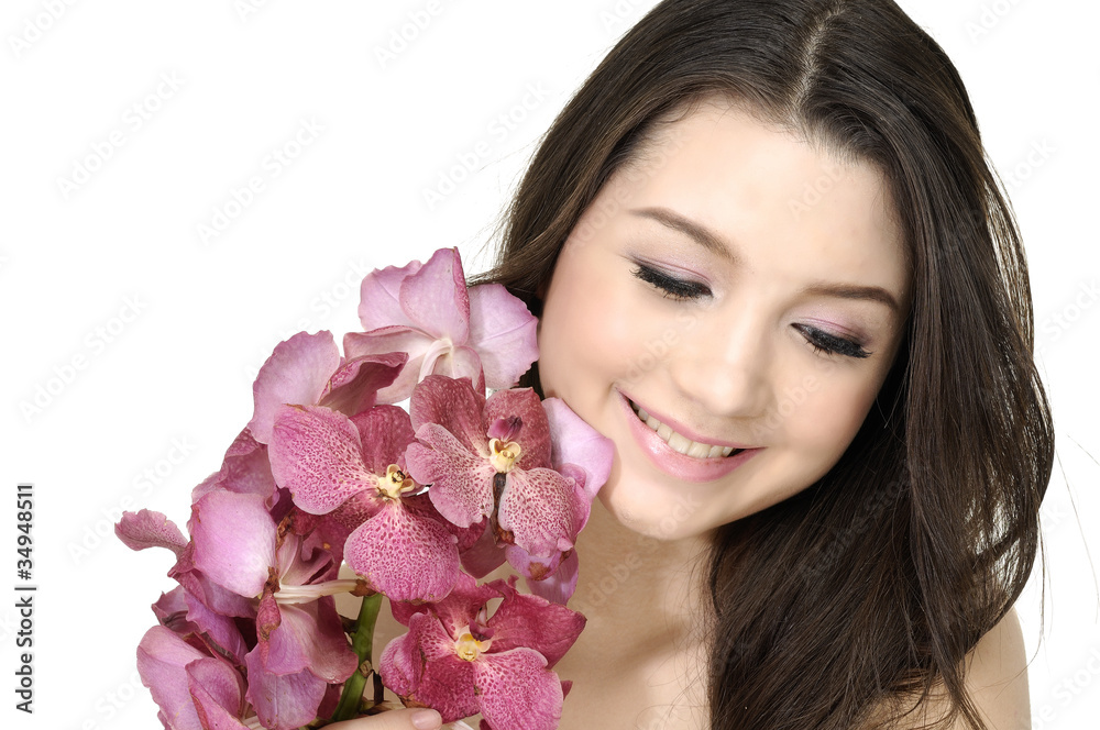 girl holding bouquet orchid flower in her hands girl holding bouquet orchid flower in her hands