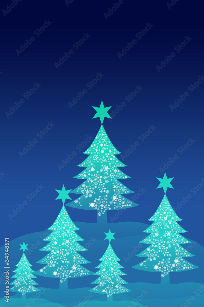 Blue christmas tree with night sky background