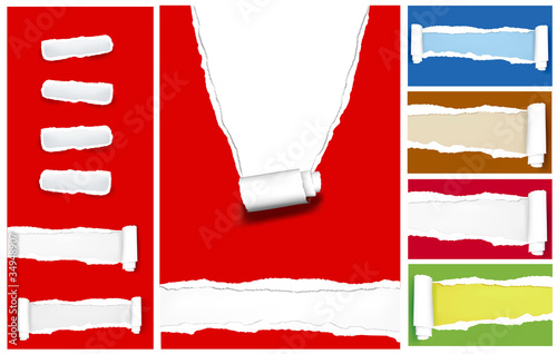 Set of ripped colorful paper backgrounds. Vector illustration