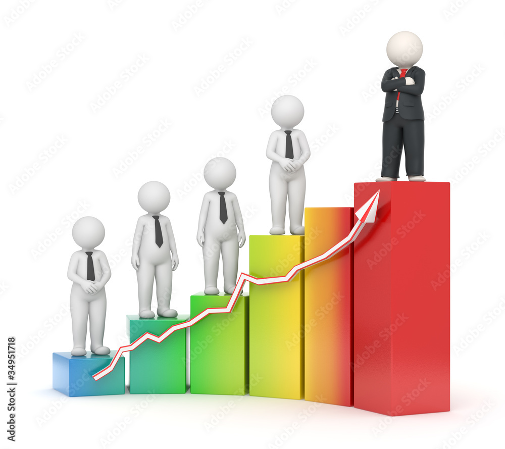 3d business people on growing financial graph 3d business people on growing financial graph