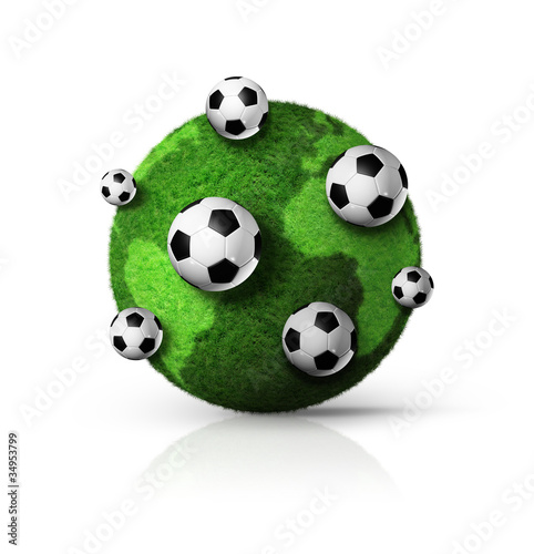 green grass world globe with soccer balls