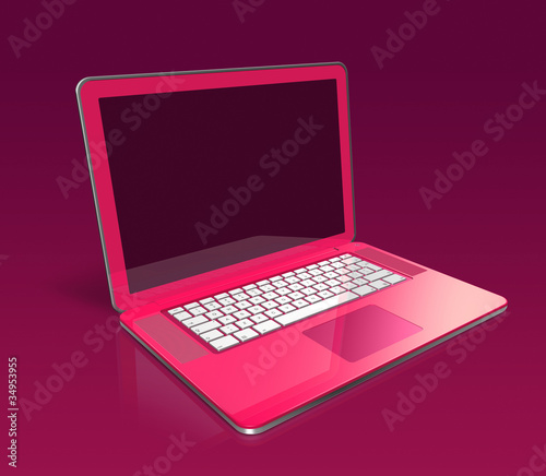 three dimensional pink laptop isolated on a purple background