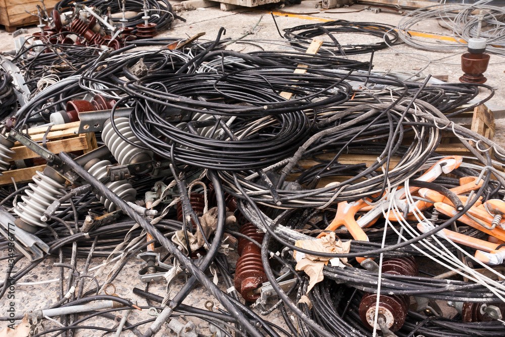 Pile of used electric cable