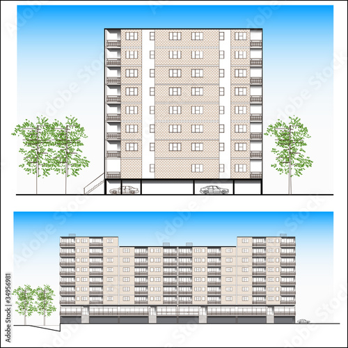 facade. Habitation building - vector